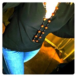 Black Glass & Wooded Beaded Opera Necklace